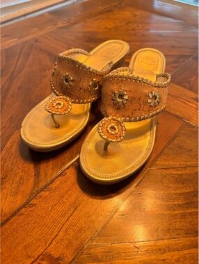 Jack Rogers Women's Wedge Sandals with Cork Heel and Floral Detailing